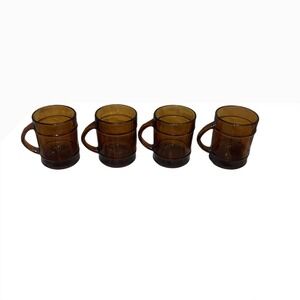 Anchor Hocking Vintage Amber Glass Coffee Mugs- Set of 4